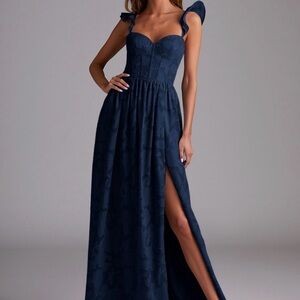 Azazie Elegant Navy Blue Evening Gown